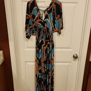 Magic Blue and Black Wrap Sundress with Flutter Sleeves
